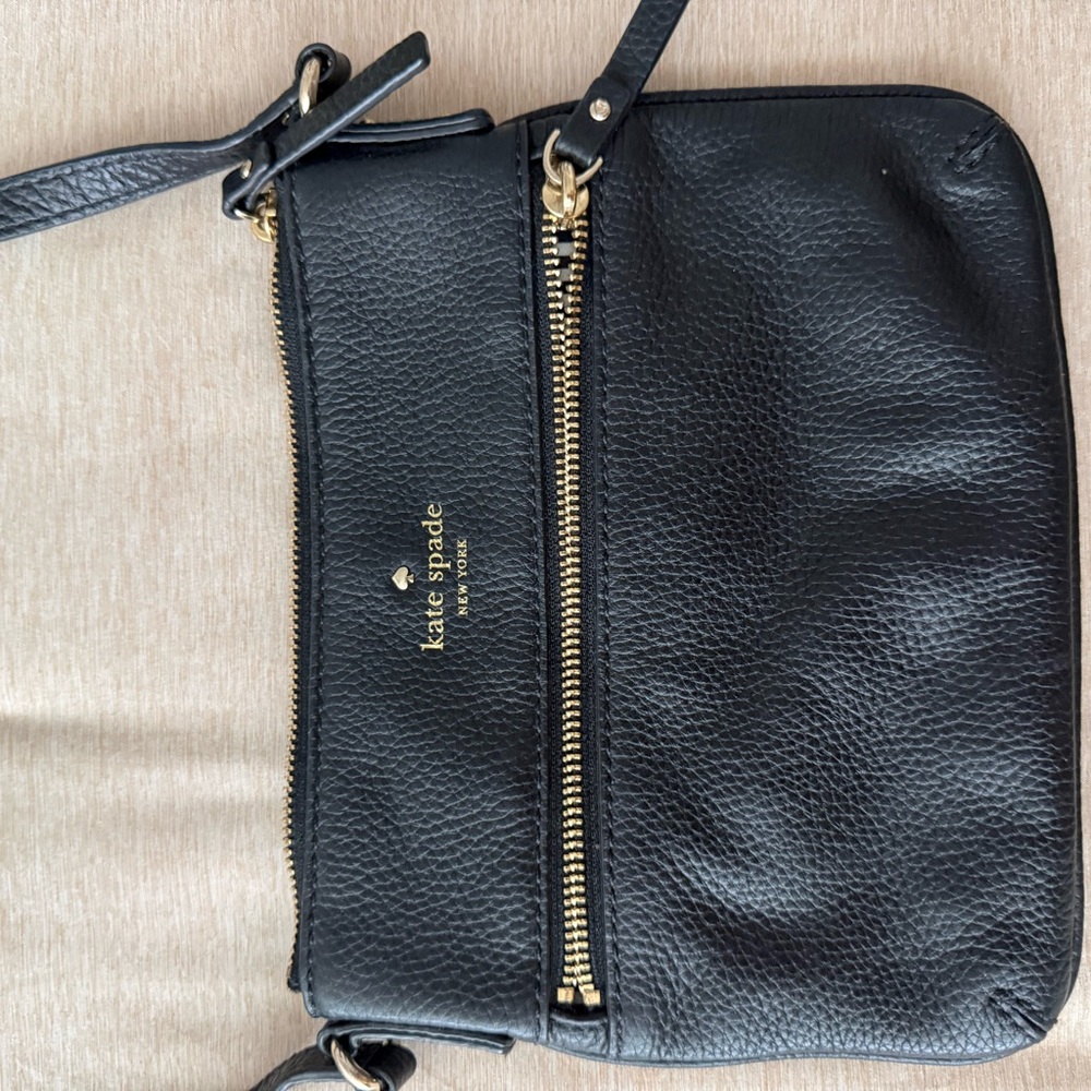 kate spade Black Pebbled Leather Gold-Zip Crossbody
